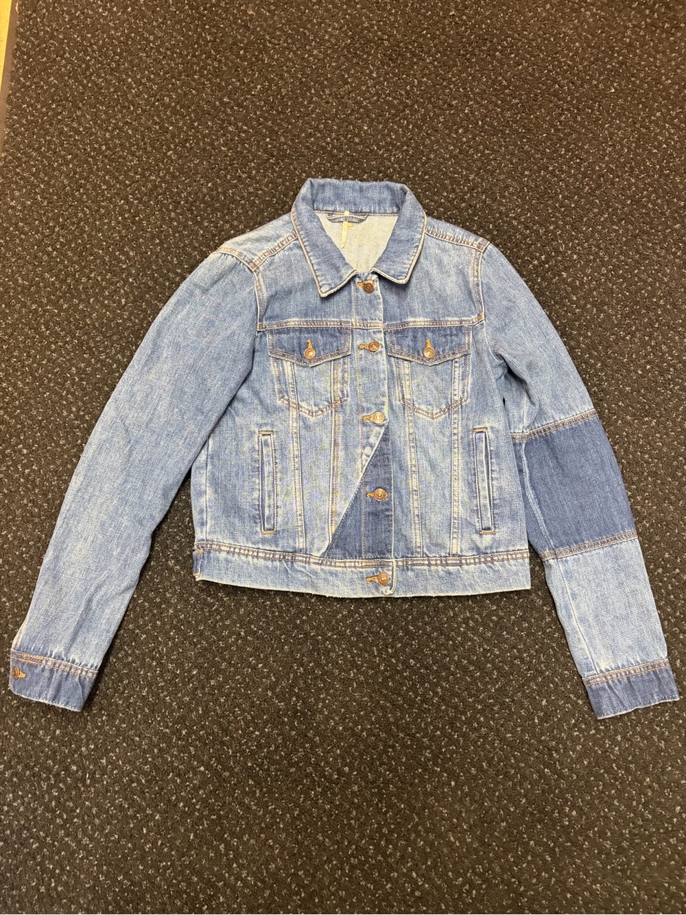 Free People Two-Tone Light Blue Denim Jacket